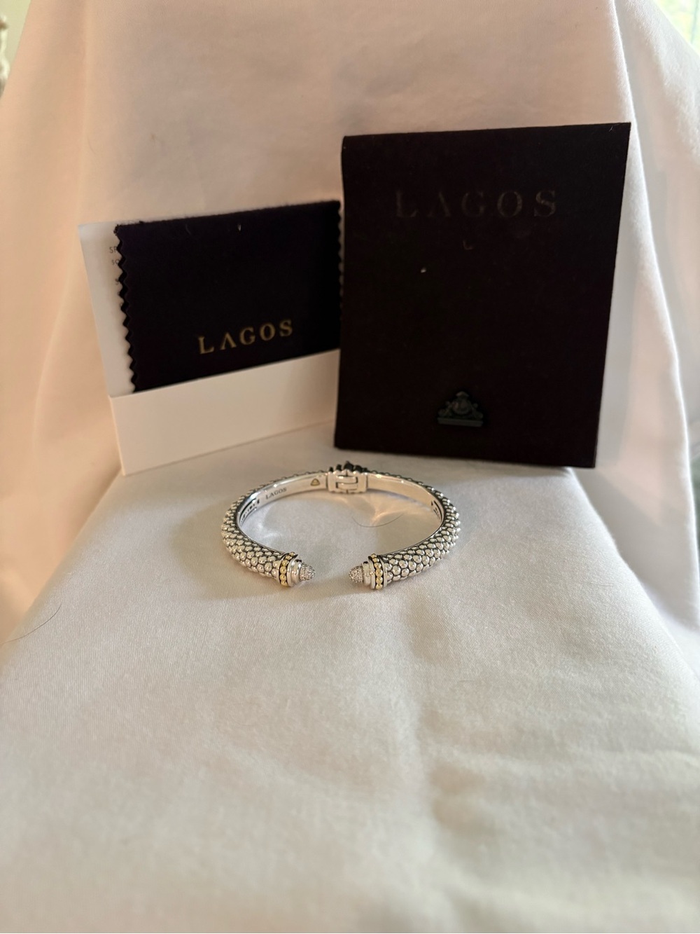 LAGOS Sterling Silver Caviar Lux Diamond Cuff Bracelet with Gold Accents